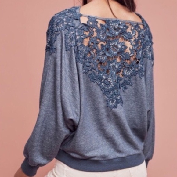 Anthropologie Tops - Anthro Meadow Rue Bria Lace Back Sweatshirt Sm